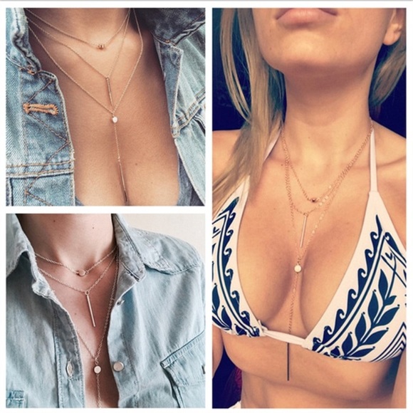 ⭐️ Awesome Triple 3 Layered Bars And Circles Boho Tassel Necklace Silver Or Gold - Picture 4 of 15